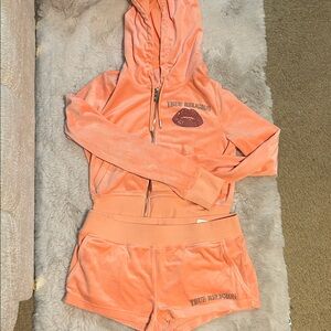 True Religion Coral Velour Hoodie and Shorts